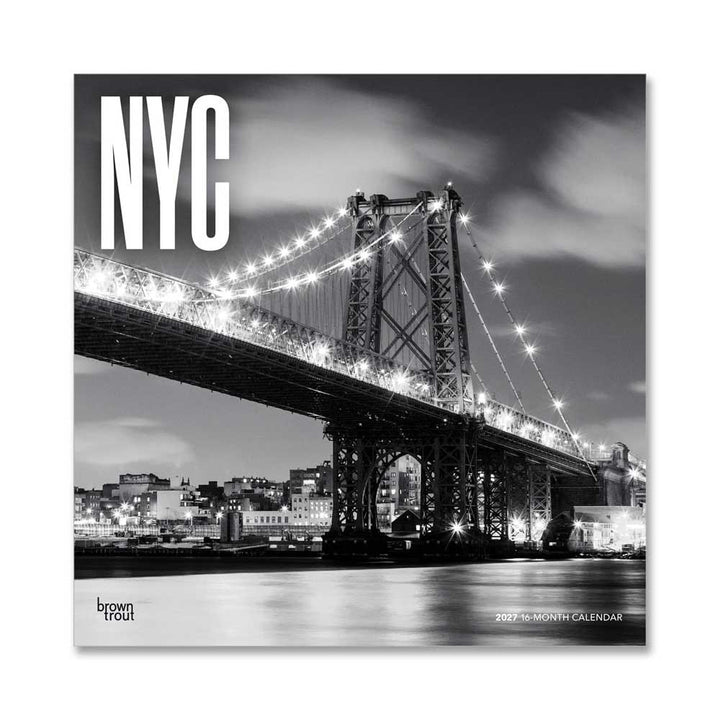 New York City Black & White Night 2027 Wall Calendar