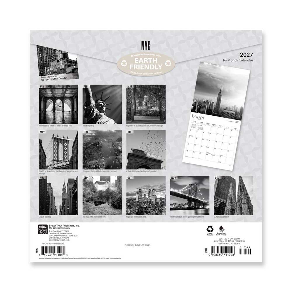 New York City Black & White Night 2027 Wall Calendar