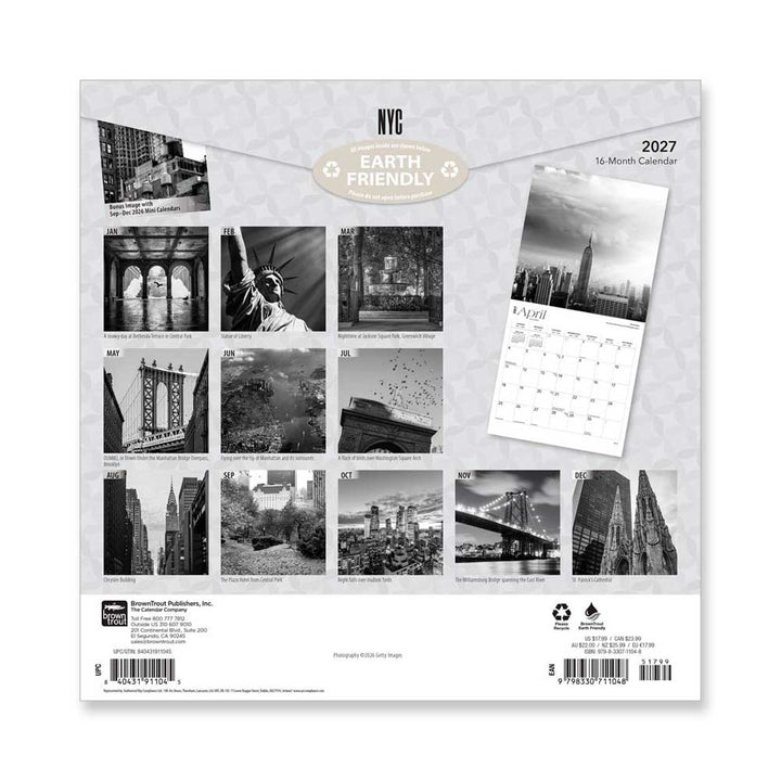 New York City Black & White Night 2027 Wall Calendar