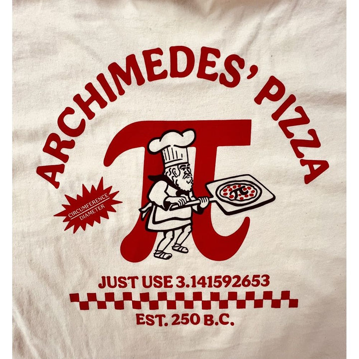 Adult Unisex Archimedes' Pizza Pi T-Shirt back closeup