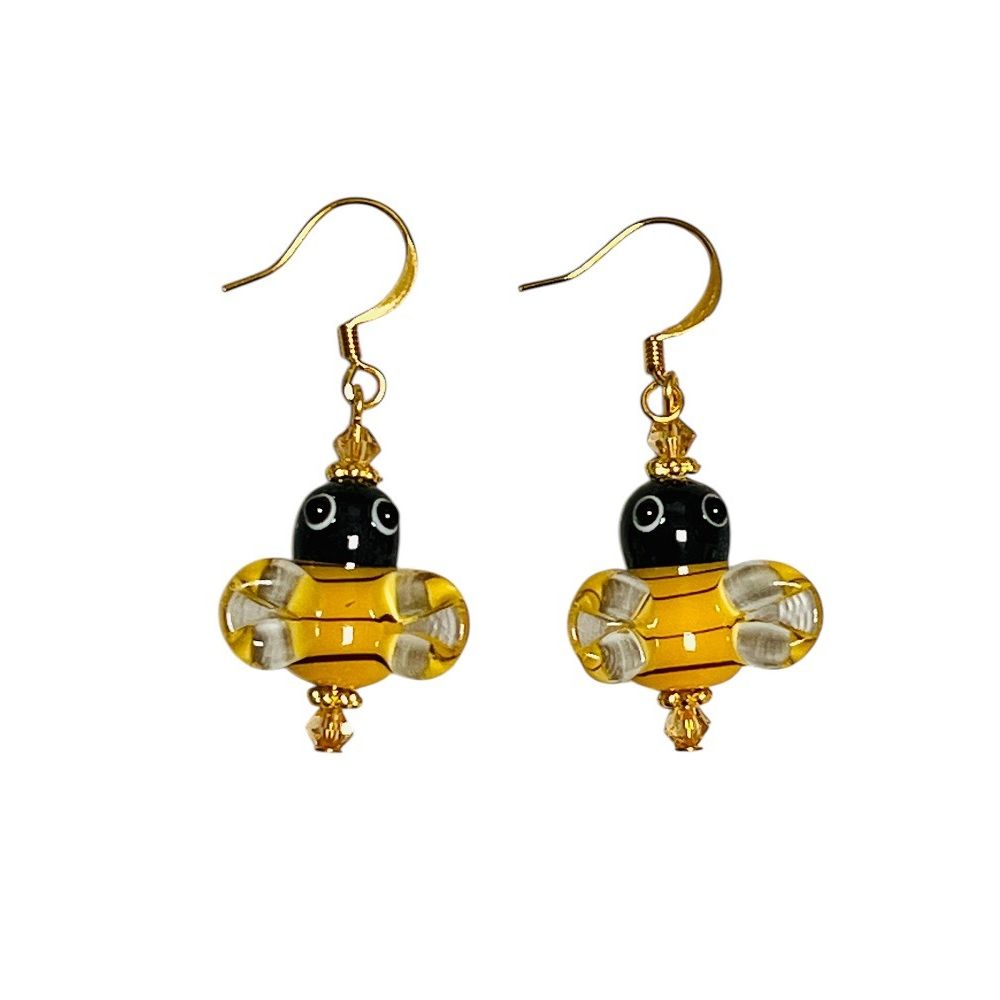 Handcrafted Glass Lampwork Bee Earrings