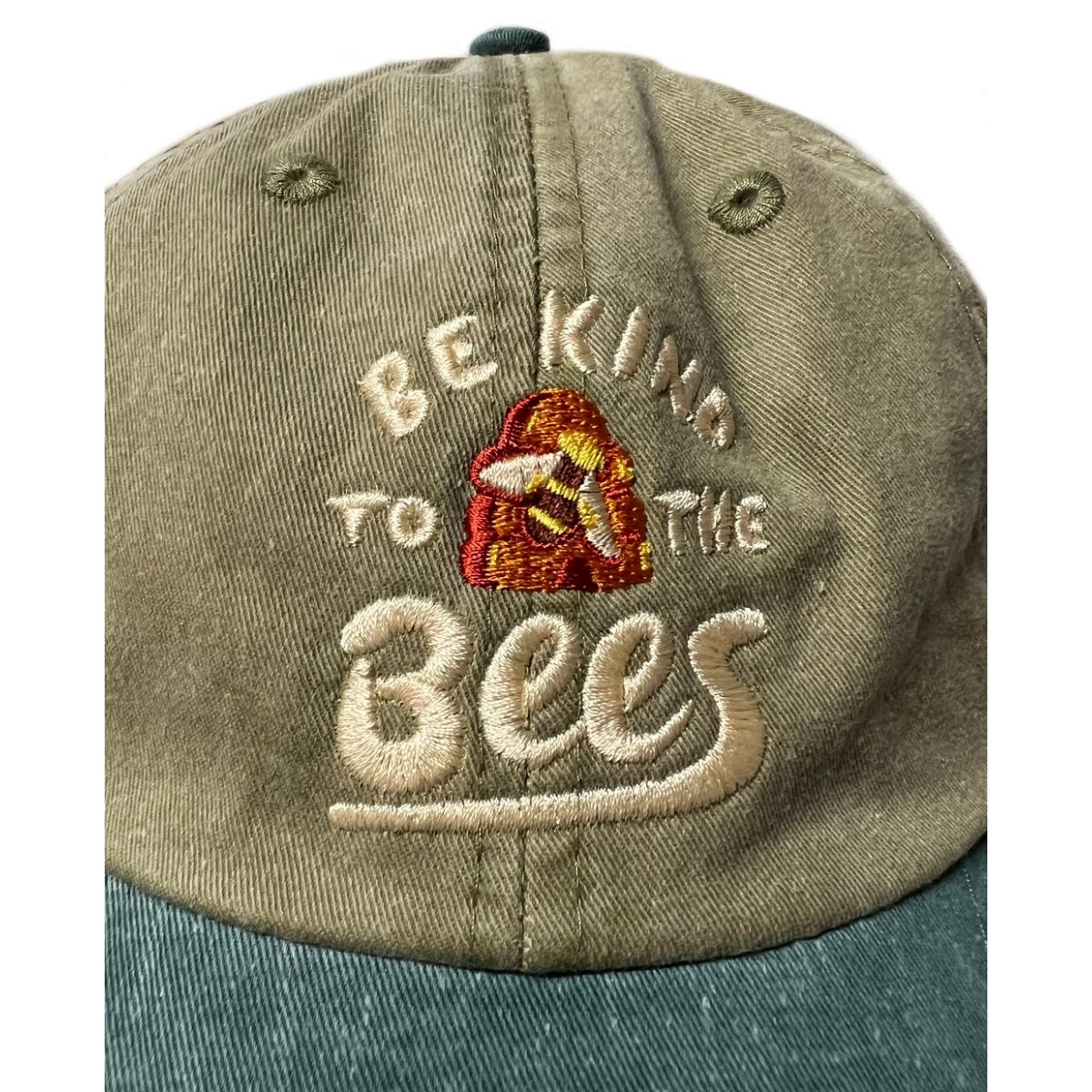 Adult Two-Tone Green Embroidered Bees Cap | AMNH Shop
