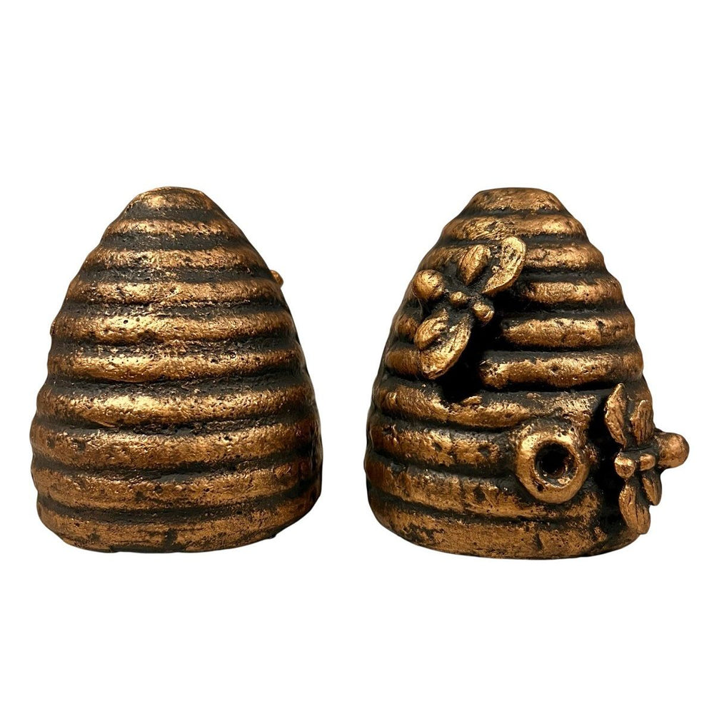 Bronzed Cast Iron Beehive Bookends front and back