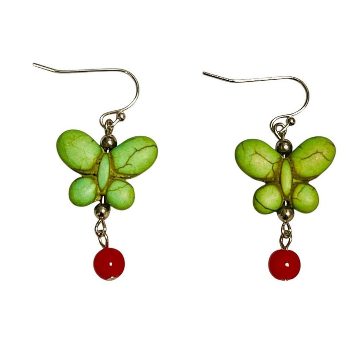 Handcrafted Colored Stone Butterfly Earrings  Green