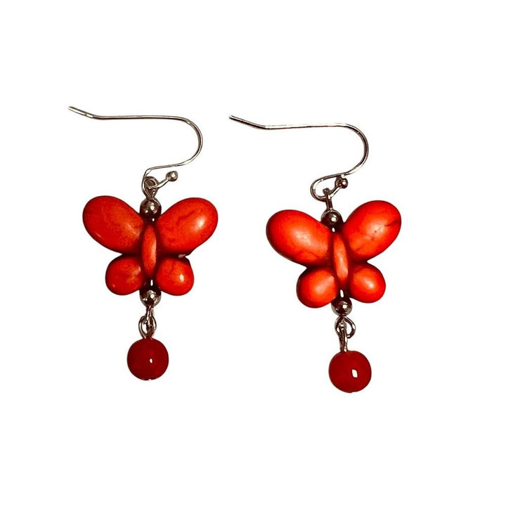 Handcrafted Colored Stone Butterfly Earrings  orange