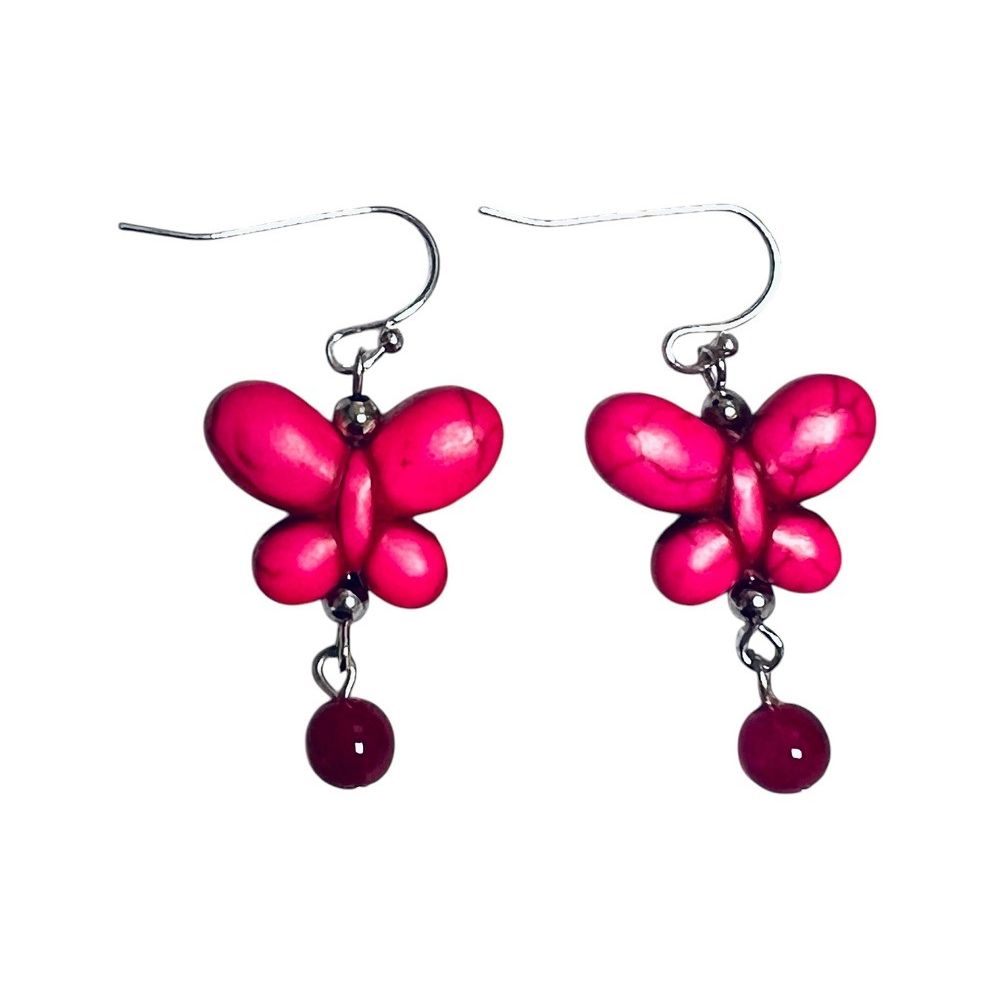 Handcrafted Colored Stone Butterfly Earrings  pink