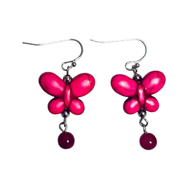 Handcrafted Colored Stone Butterfly Earrings  pink