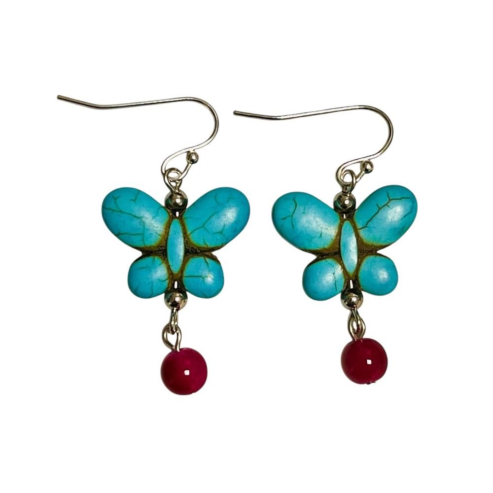 Handcrafted Colored Stone Butterfly Earrings  turquoise