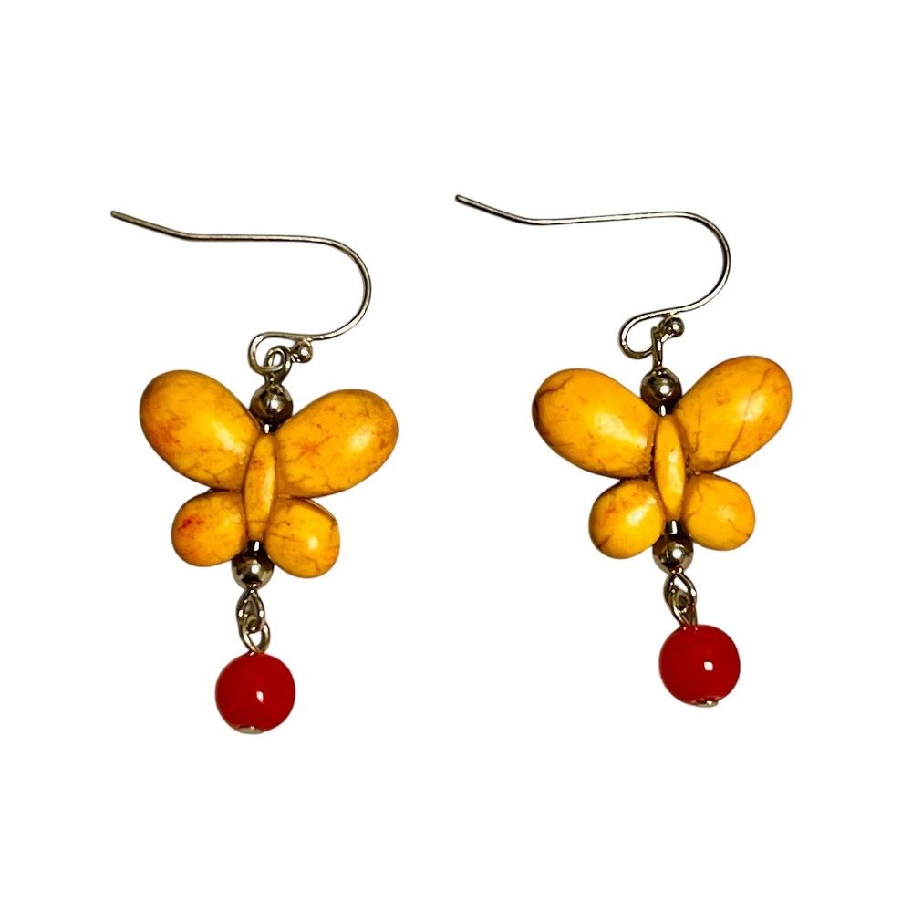Handcrafted Colored Stone Butterfly Earrings  Yellow
