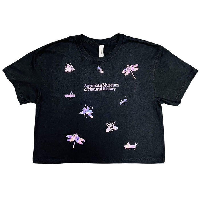 Adult AMNH Black Crop T-Shirt with Iridescent Insects