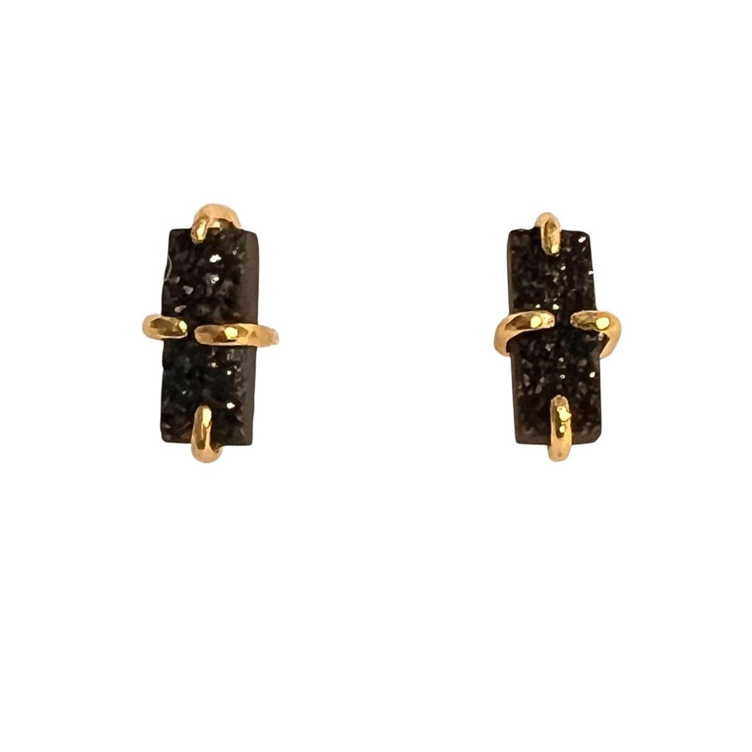 Black Druzy Stone Post Earrings