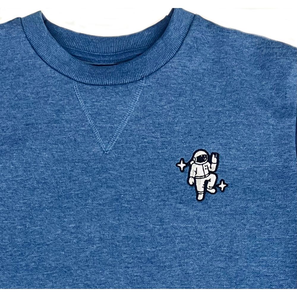Adult Blue Fleece Embroidered Astronaut Sweatshirt closeup