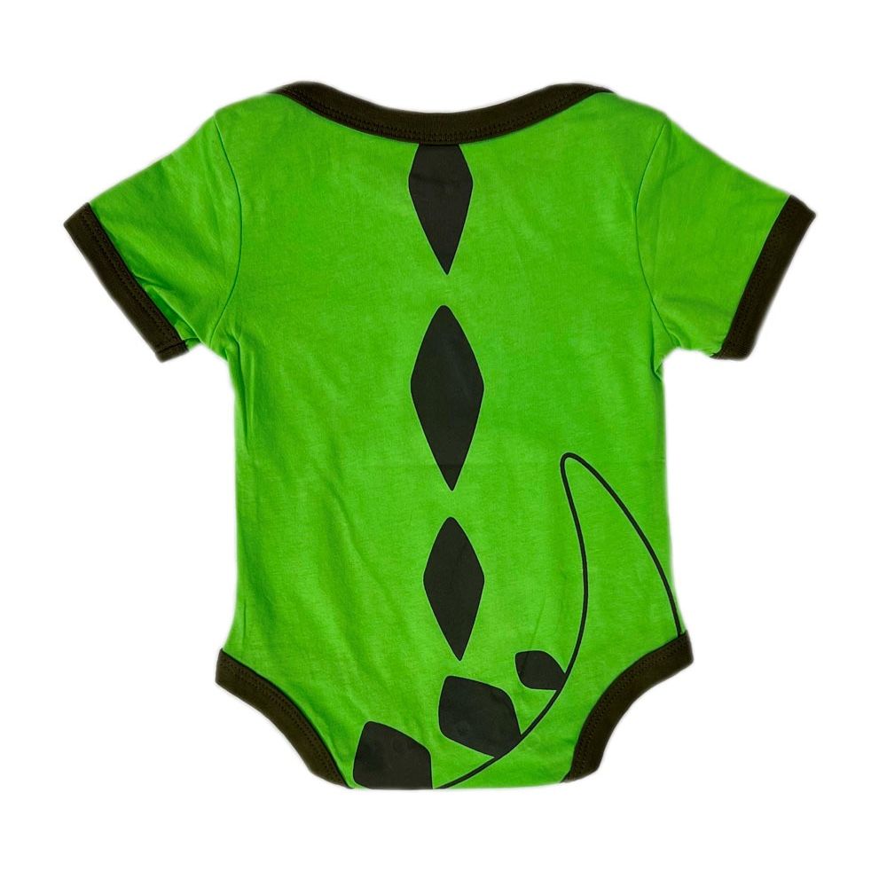 Infant Green Dinosaur on Bike Onesie back