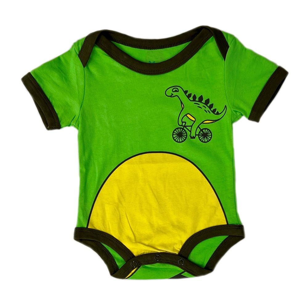 Infant Green Dinosaur on Bike Onesie