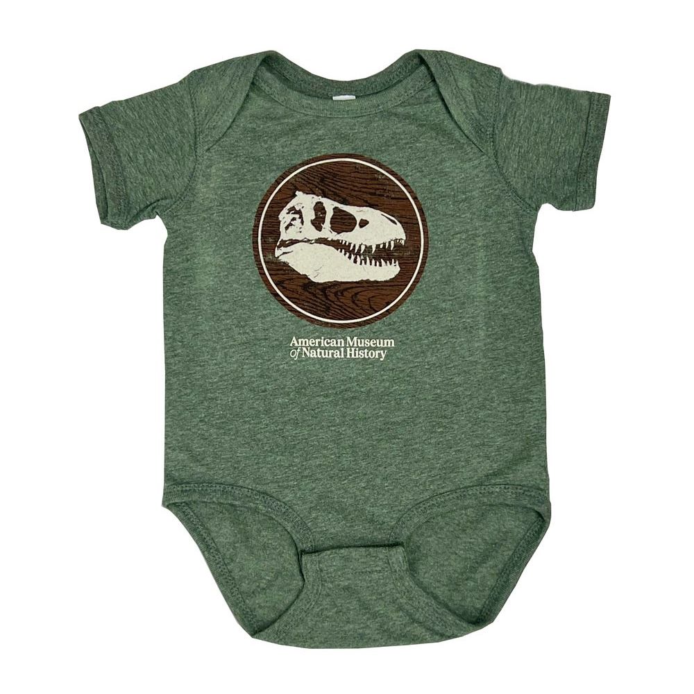 Infant Heather Green Onesie Faux Wood Dino Emblem
