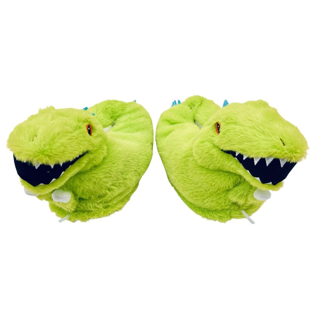 Green Plush Dinosaur Slippers front