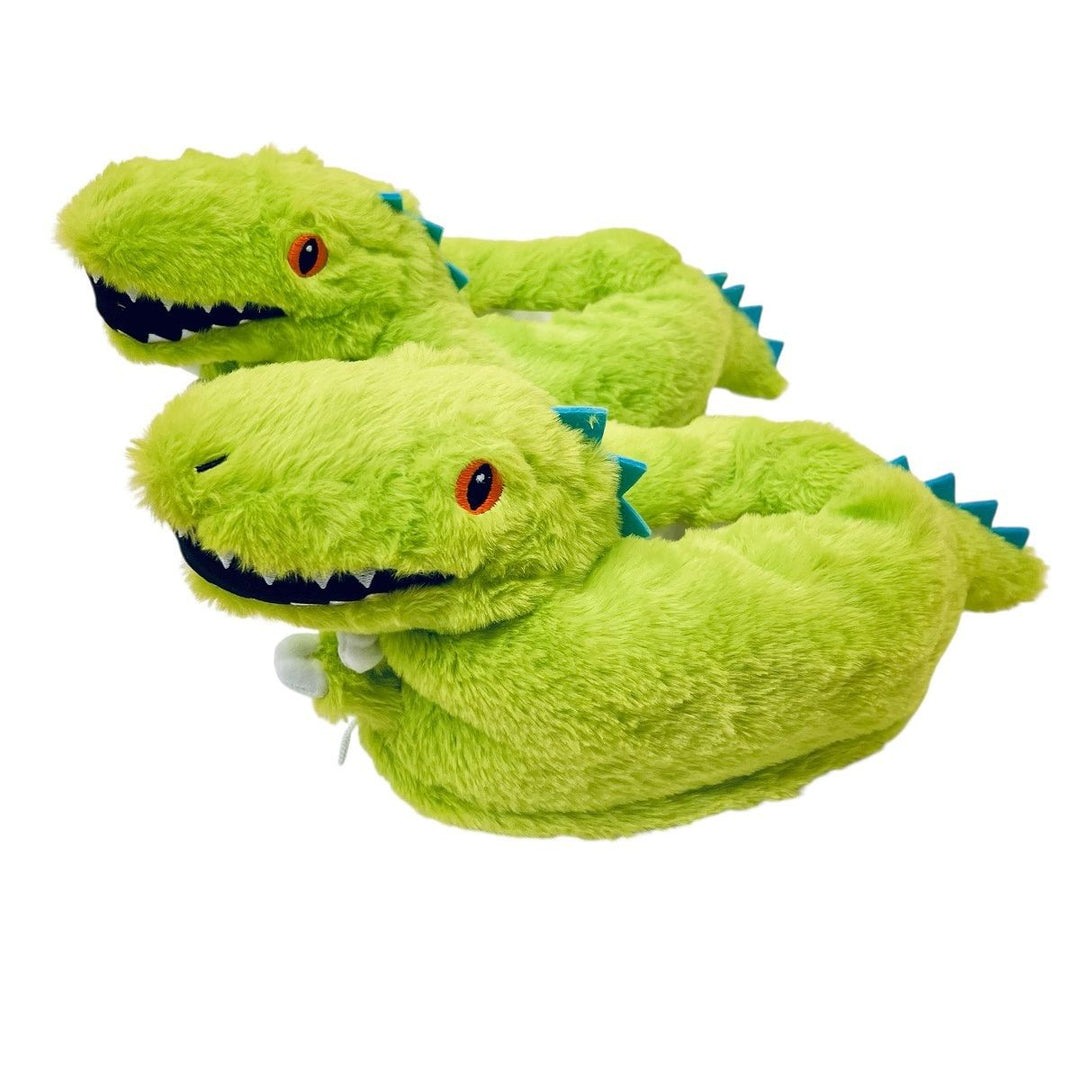Green Plush Dinosaur Slippers