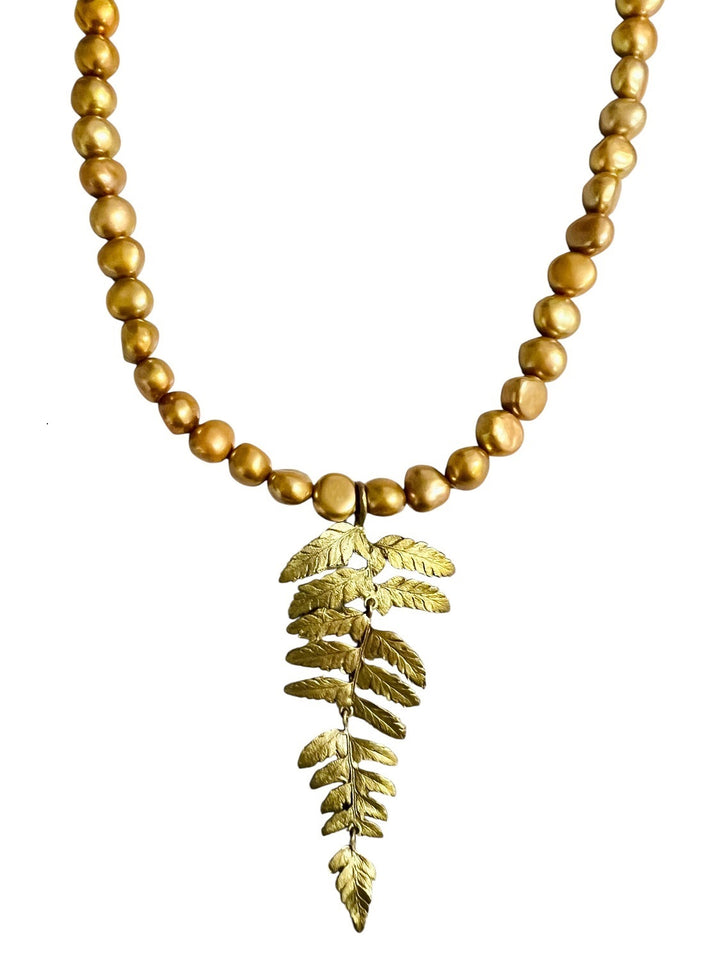 Michael Michaud Fern Pendant on Pearl Chain Necklace