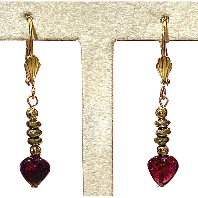Genuine Garnet Heart Drop Earrings
