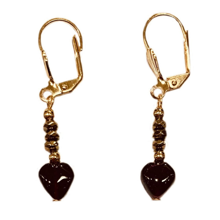 Genuine Garnet Heart Drop Earrings
