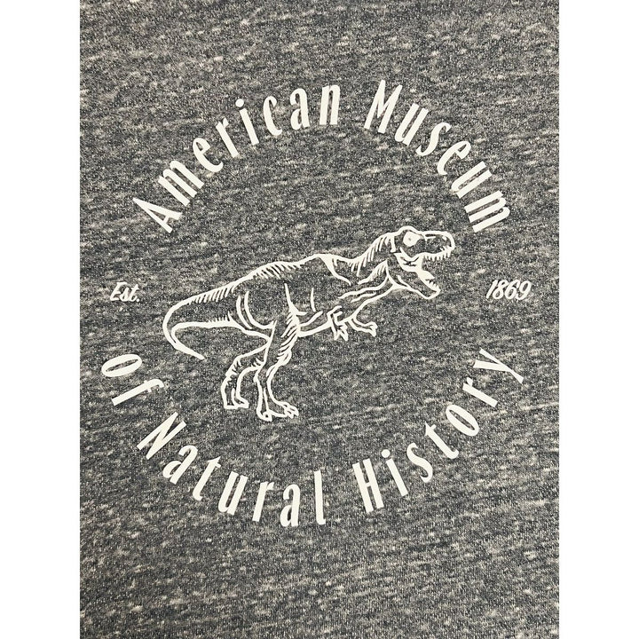Adult AMNH Gray Dino Stamp LS Woven Top closeup