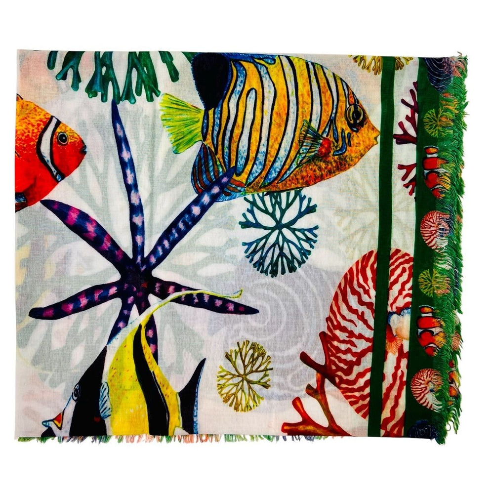Asst Large Tropical Fish Scarf green border