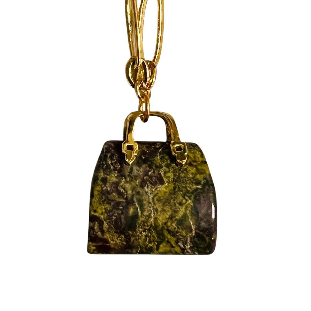 Asst Natural Gemstone Handbag Pendant on Chain Dragon Blood Jasper