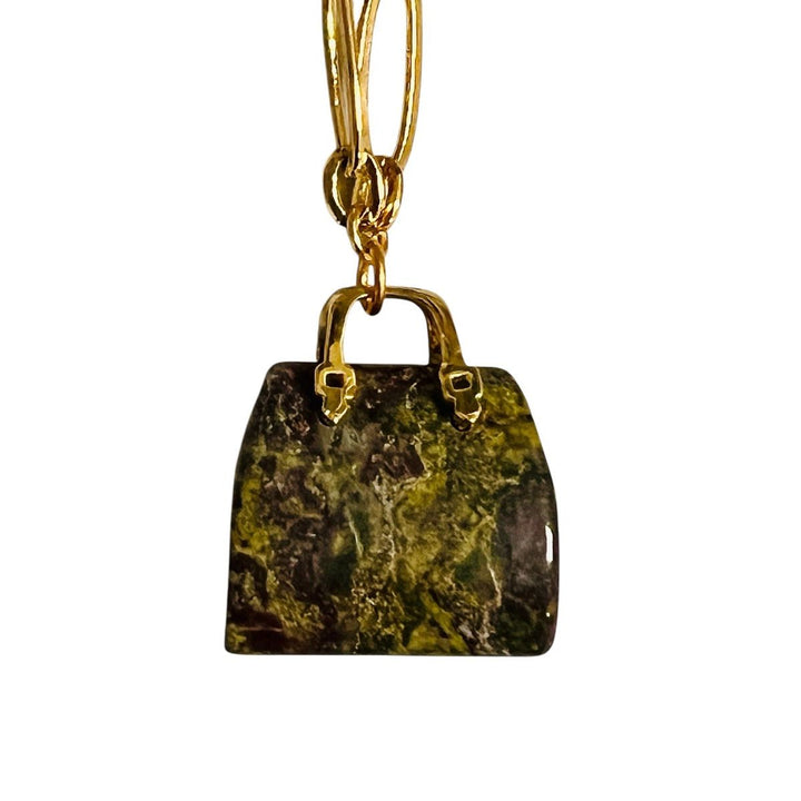 Asst Natural Gemstone Handbag Pendant on Chain Dragon Blood Jasper