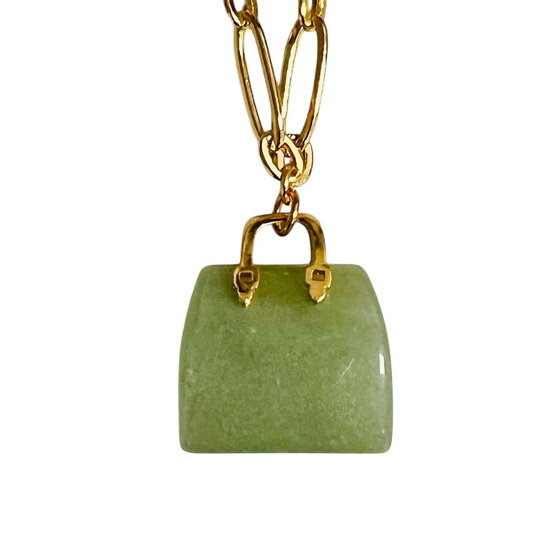 Asst Natural Gemstone Handbag Pendant on 14K GP Chain Aventurine