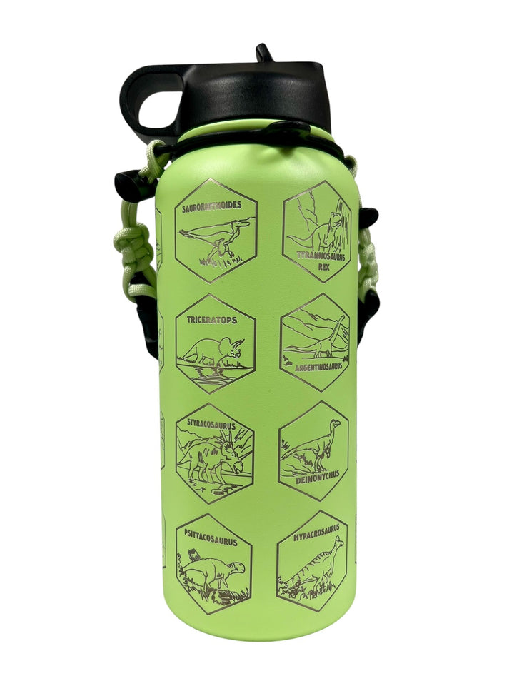 Green Dinosaur-Themed Insulated Water Bottle with Straw