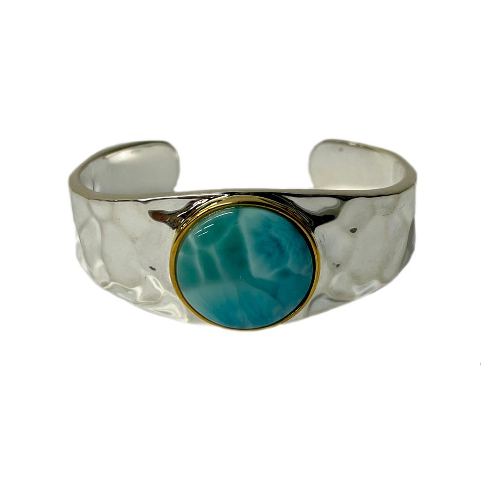 Larimar Gemstone and Hammered Silver Cuff 