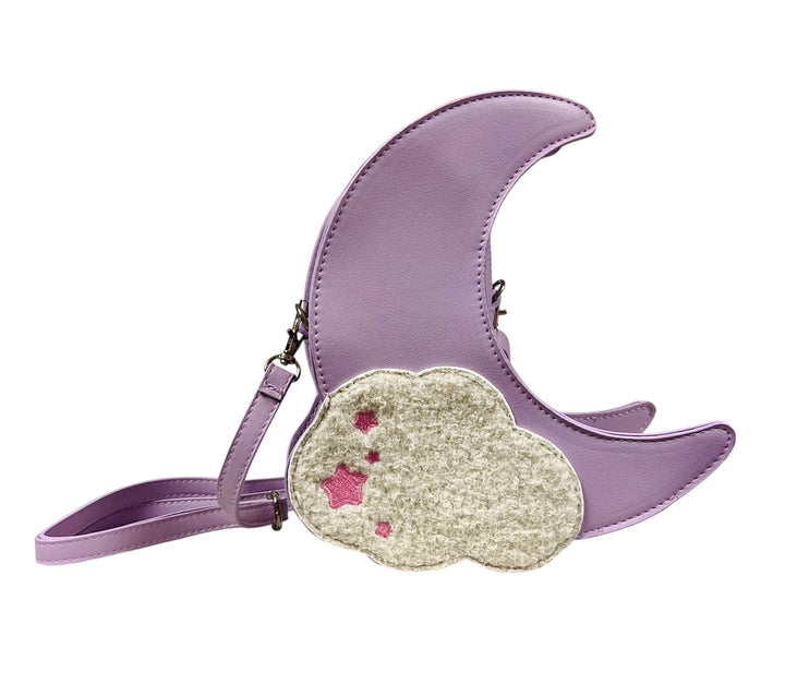 Purple Crescent Moon and Cloud Crossbody Bag