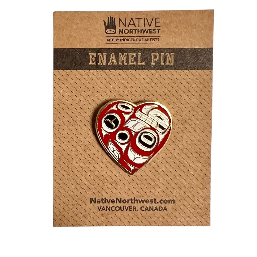 Native American NW Coast Bella Bella Enamel Heart Lapel Pin