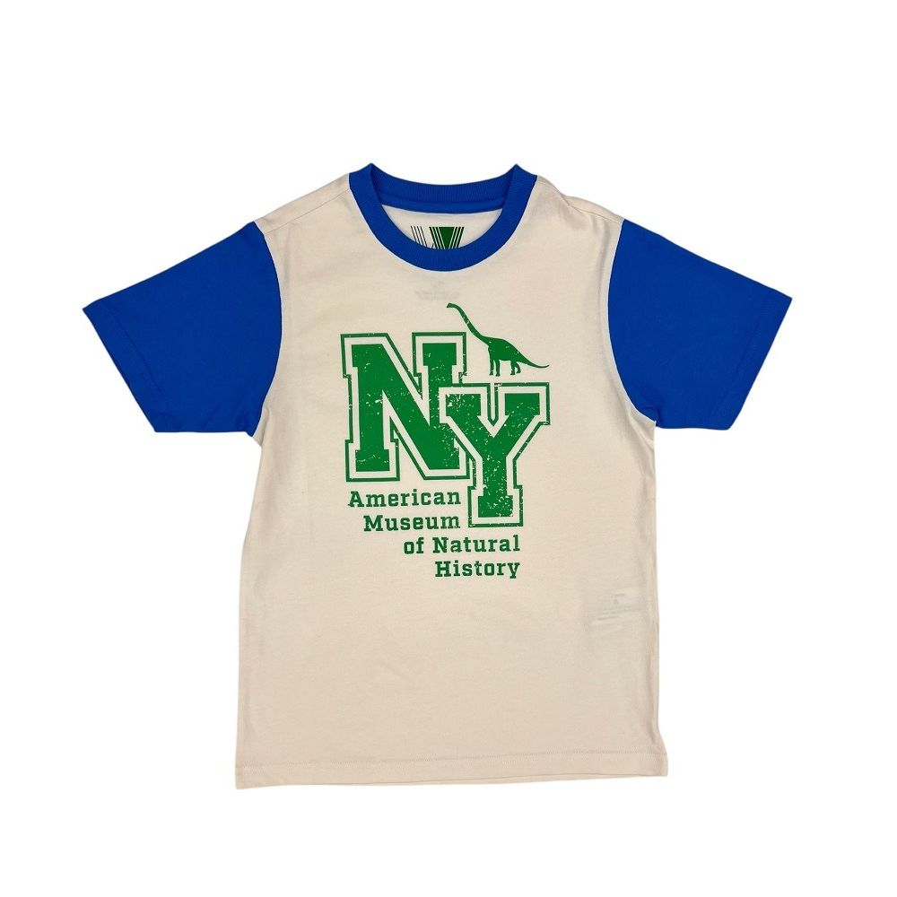 Youth Eco-Friendly Cream and Blue AMNH NY Dino T-Shirt 