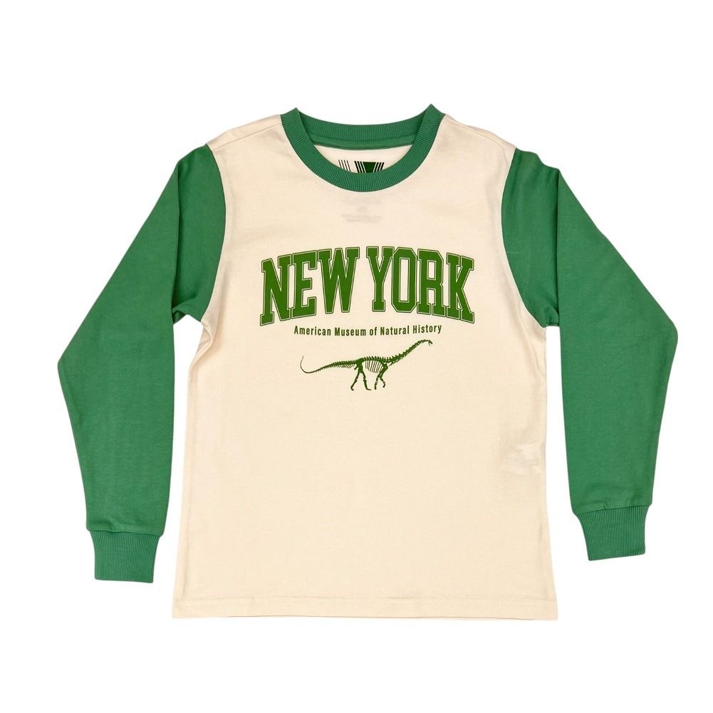 Youth Eco-Friendly Cream and Green AMNH Raglan Sleeve T-Shirt