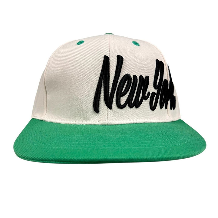 Adult New York Green and Cream Flat Brim Cap