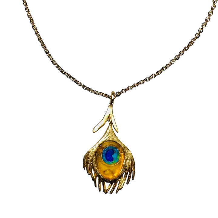 Michael Michaud Handmade Bronze and Glass Peacock Necklace