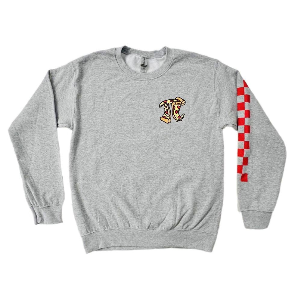 Adult Gray Fleece Pizza Pi Sweatshirt closeup