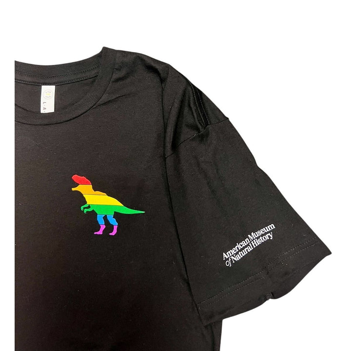 Adult Black AMNH Pride Dino T-Shirt closeup