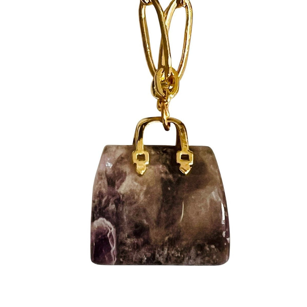 Asst Natural Gemstone Handbag Pendant on 14K GP Chain Amethyst