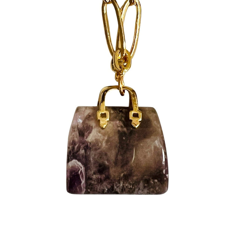 Asst Natural Gemstone Handbag Pendant on 14K GP Chain Amethyst