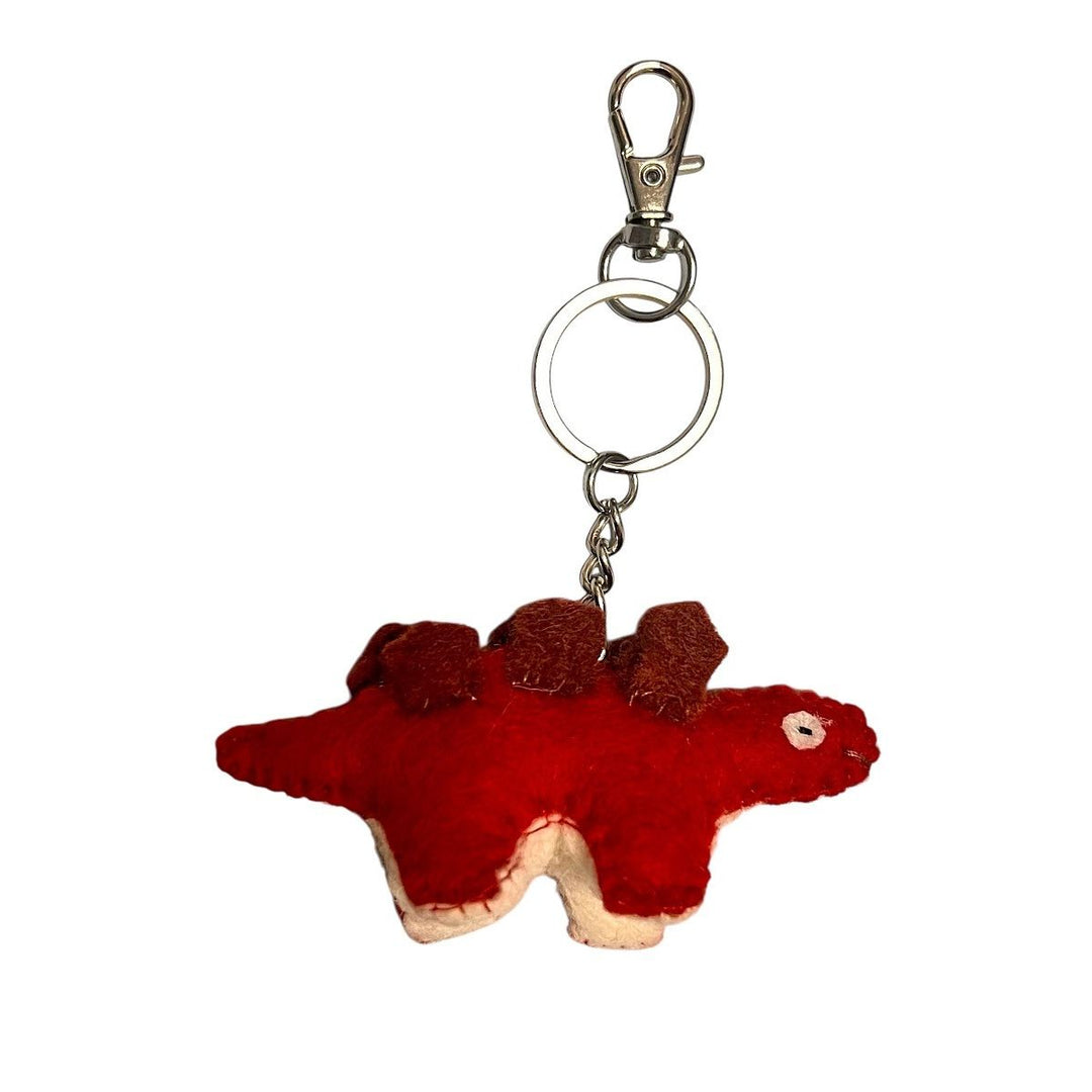 Handcrafted Red Felt Stegosaurus Keychain