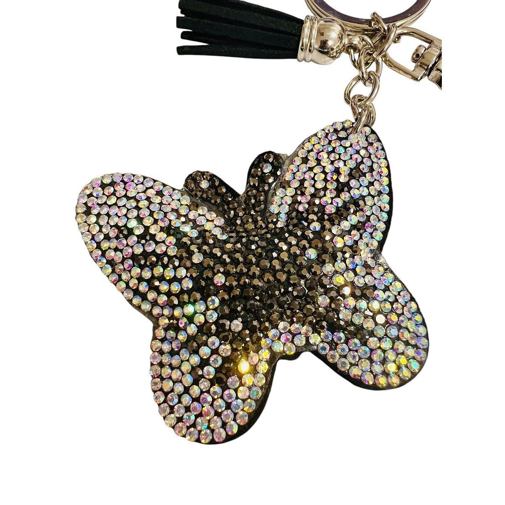 AMNH Rhinestone Butterfly Keychain Clip closeup