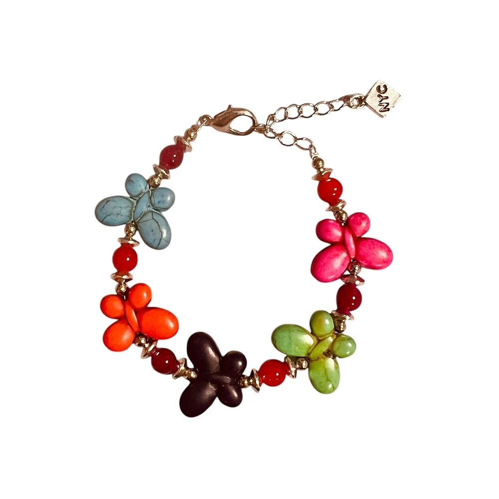 Handcrafted Multi-Colored Stone Butterflies Bracelet