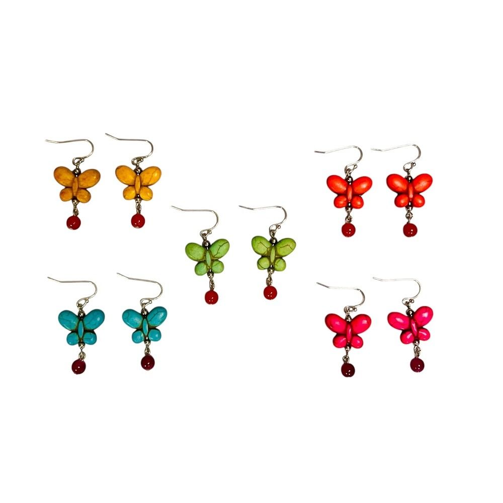 Handcrafted Colored Stone Butterfly Earrings 