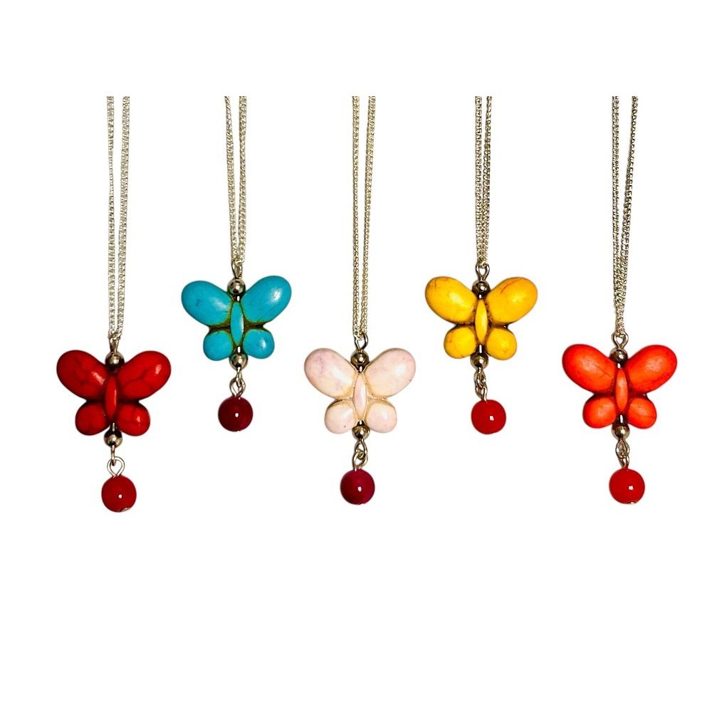 Handcrafted Colored Stone Butterfly Pendant on Sterling Chain