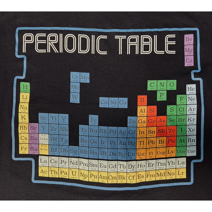 Adult Tetris Style Periodic Table T-Shirt closeup