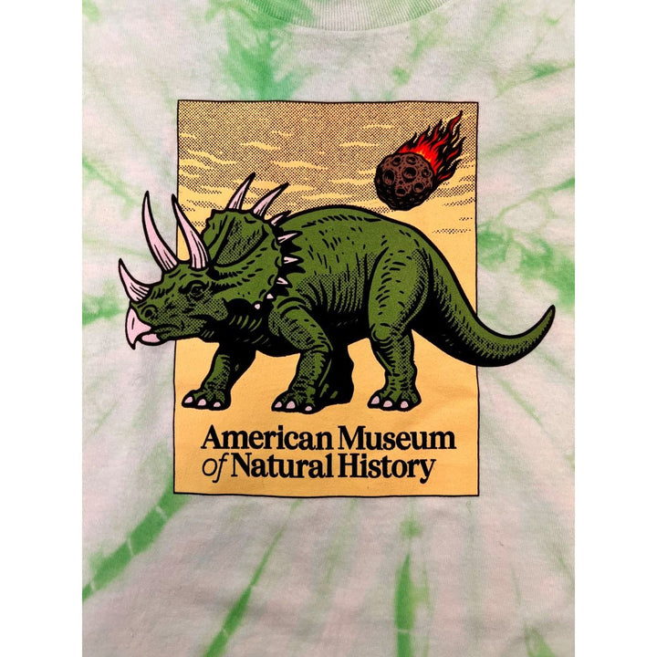 Youth Tie-Dye Asteroid and Triceratops T-Shirt closeup