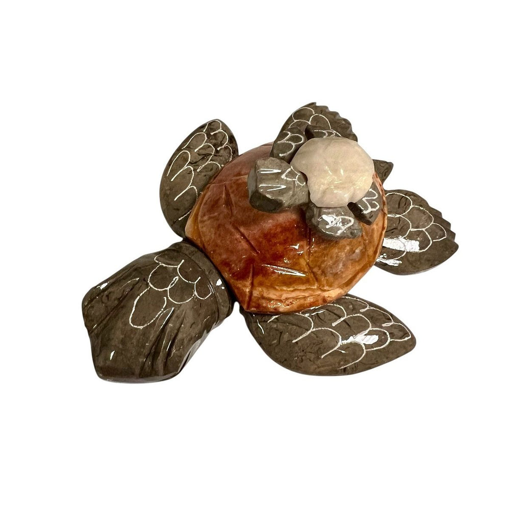 Carved Marble Stone Mother and Baby Turtle reverse