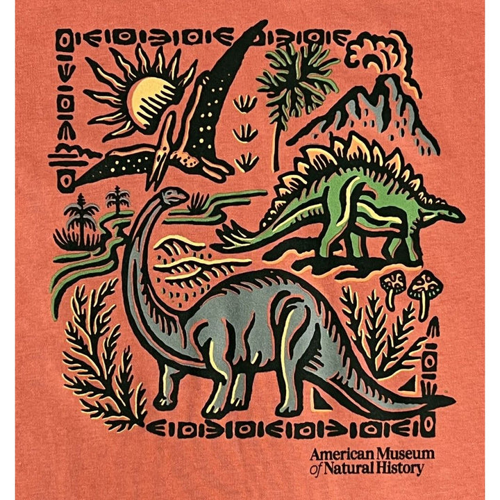 Youth Organic Ginger Spice Dino Scene T-Shirt closeup